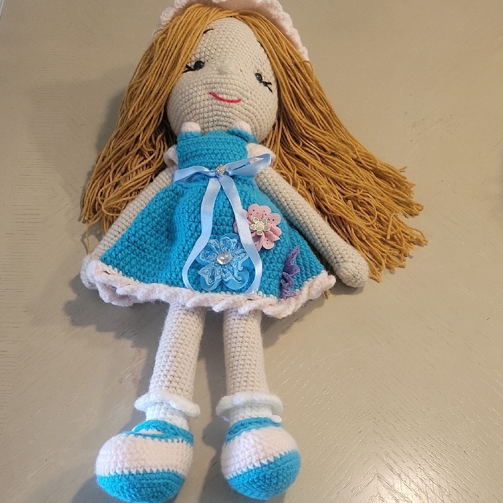 Handcrafted Blue and White Crochet Doll